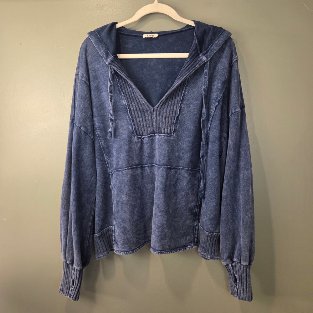 J.Her Women's Mineral Wash Oversize Hoodie Blue Size M Boho